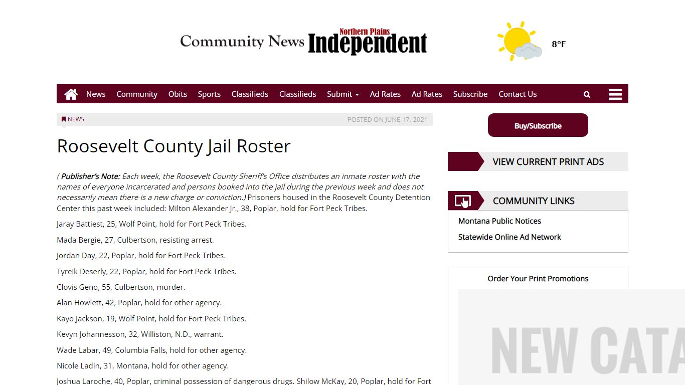 Roosevelt County Jail Roster – Northern Plains Independent